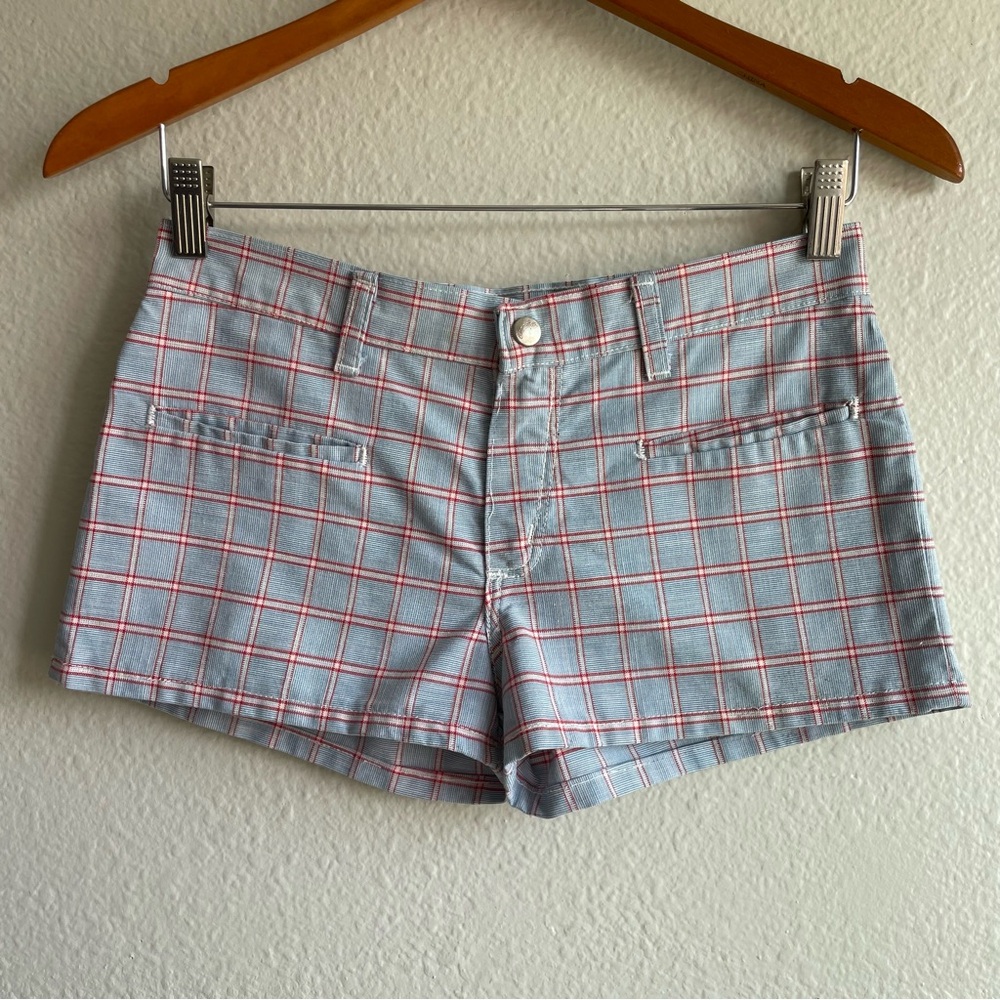 Vintage 1970s Wrangler Blue Plaid Low Waisted Shorts